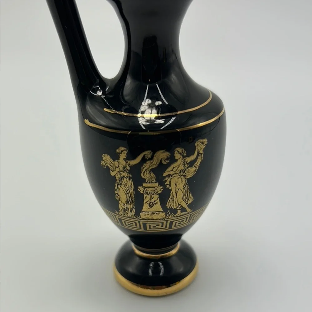 Handmade Greek Elegant‎ Black & Gold Vase 14K Gold